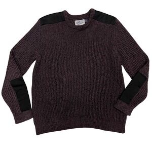 Topman‎ Men's Knit Sweater Large Maroon Black Patches Crew Neck Cotton Warm